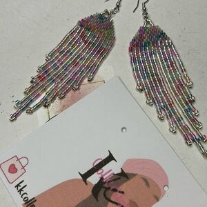 Rainbow Beaded Fringe Earrings